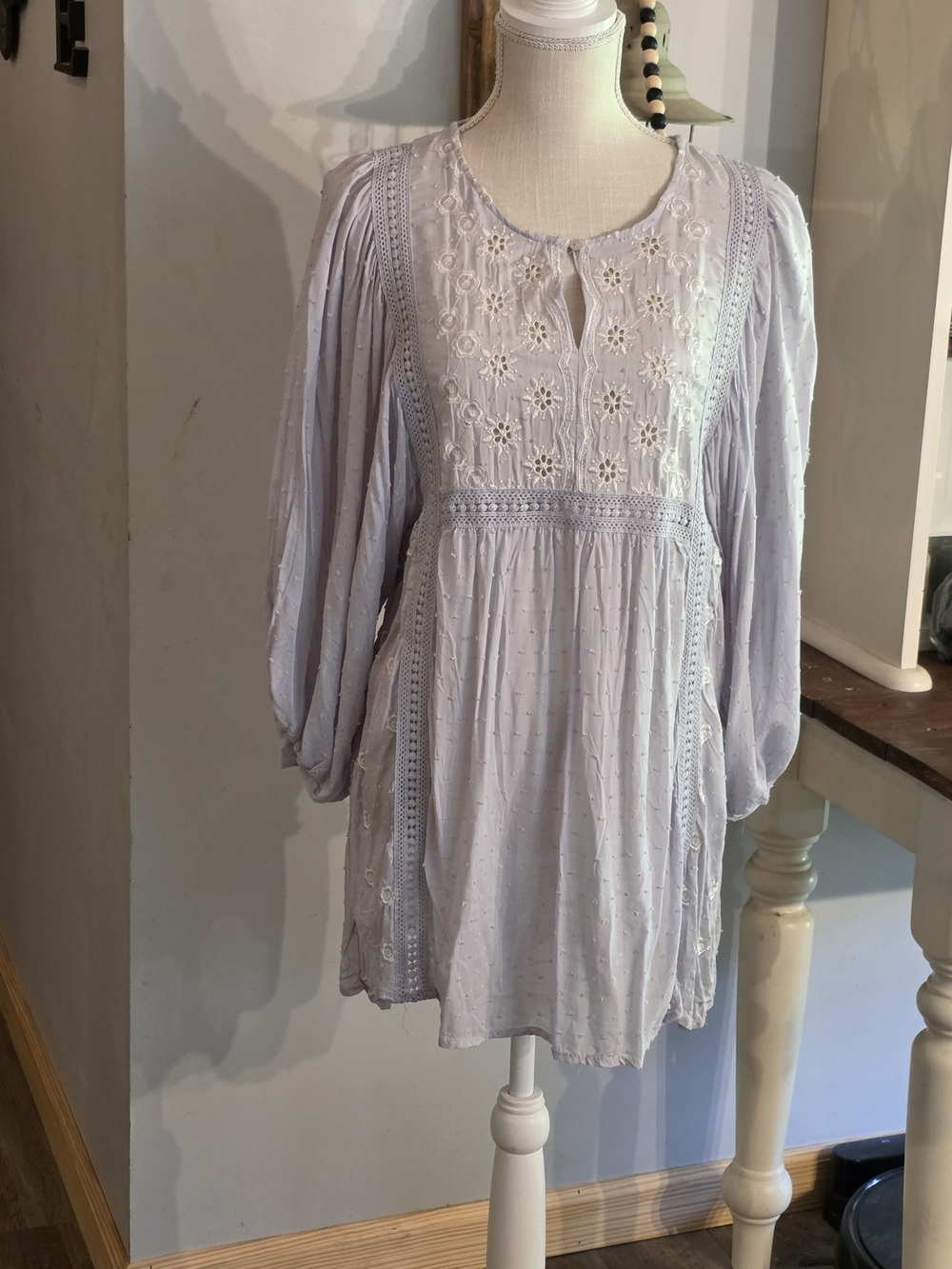 Light Blue Embroidered Peasant Blouse/Dress